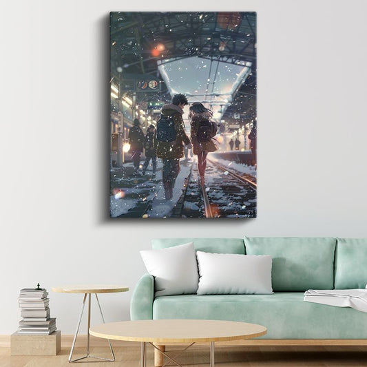 Kar Taneleri İstasyonu - El Ele Anime Kanvas Tablo