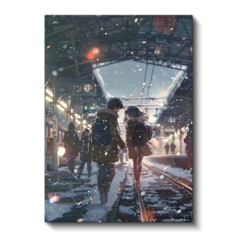 Kar Taneleri İstasyonu - El Ele Anime Kanvas Tablo