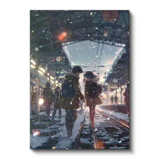 Kar Taneleri İstasyonu - El Ele Anime Kanvas Tablo