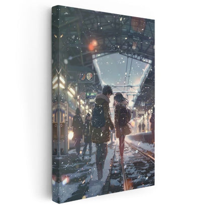 Kar Taneleri İstasyonu - El Ele Anime Kanvas Tablo