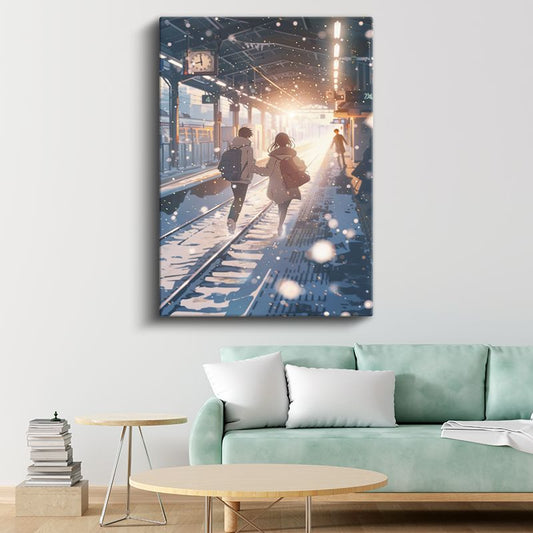 Karlı İstasyon - Romantik Yolculuk Anime Kanvas Tablo