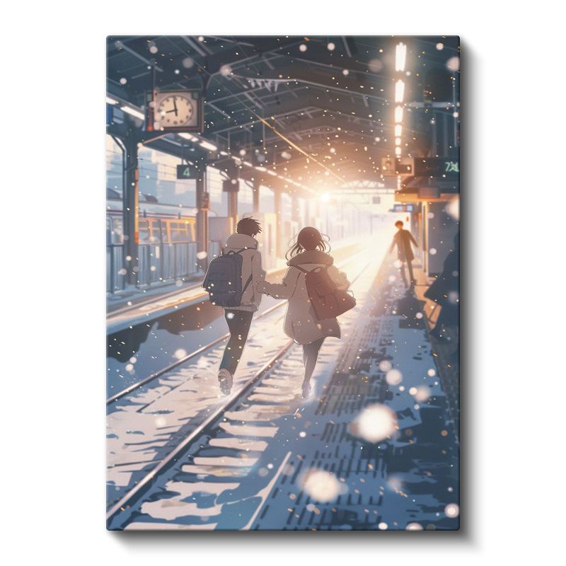Karlı İstasyon - Romantik Yolculuk Anime Kanvas Tablo