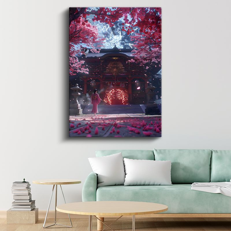 Kutsal Tapınak - Kırmızı Kiraz Çiçekleri Anime Kanvas Tablo