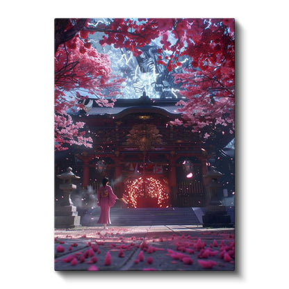 Kutsal Tapınak - Kırmızı Kiraz Çiçekleri Anime Kanvas Tablo