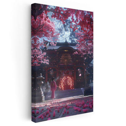 Kutsal Tapınak - Kırmızı Kiraz Çiçekleri Anime Kanvas Tablo