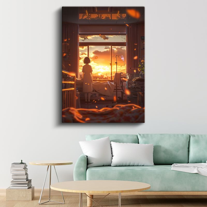 Hastane Odası - Altın Gün Batımı Anime Kanvas Tablo