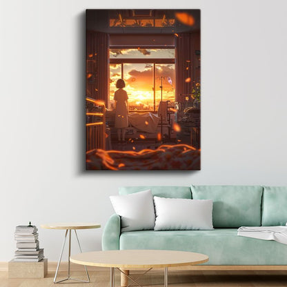 Hastane Odası - Altın Gün Batımı Anime Kanvas Tablo