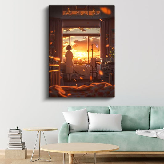 Hastane Odası - Altın Gün Batımı Anime Kanvas Tablo