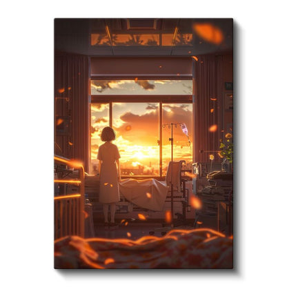 Hastane Odası - Altın Gün Batımı Anime Kanvas Tablo