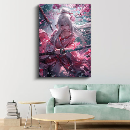 Pembe Samuray - Kiraz Çiçekleri Altında Anime Kanvas Tablo