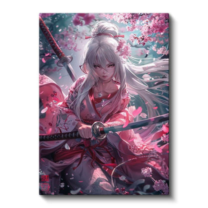 Pembe Samuray - Kiraz Çiçekleri Altında Anime Kanvas Tablo
