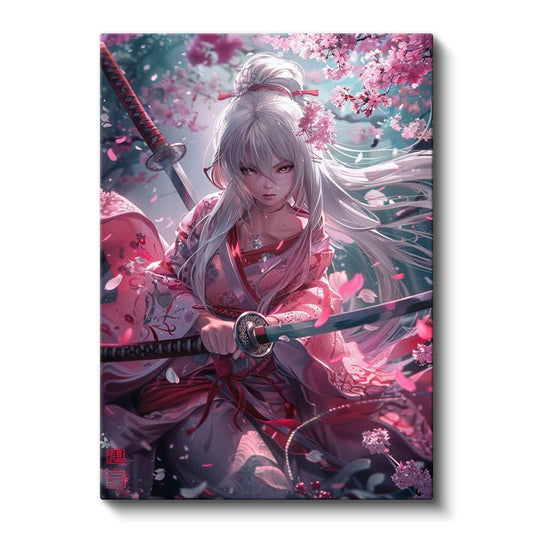 Pembe Samuray - Kiraz Çiçekleri Altında Anime Kanvas Tablo