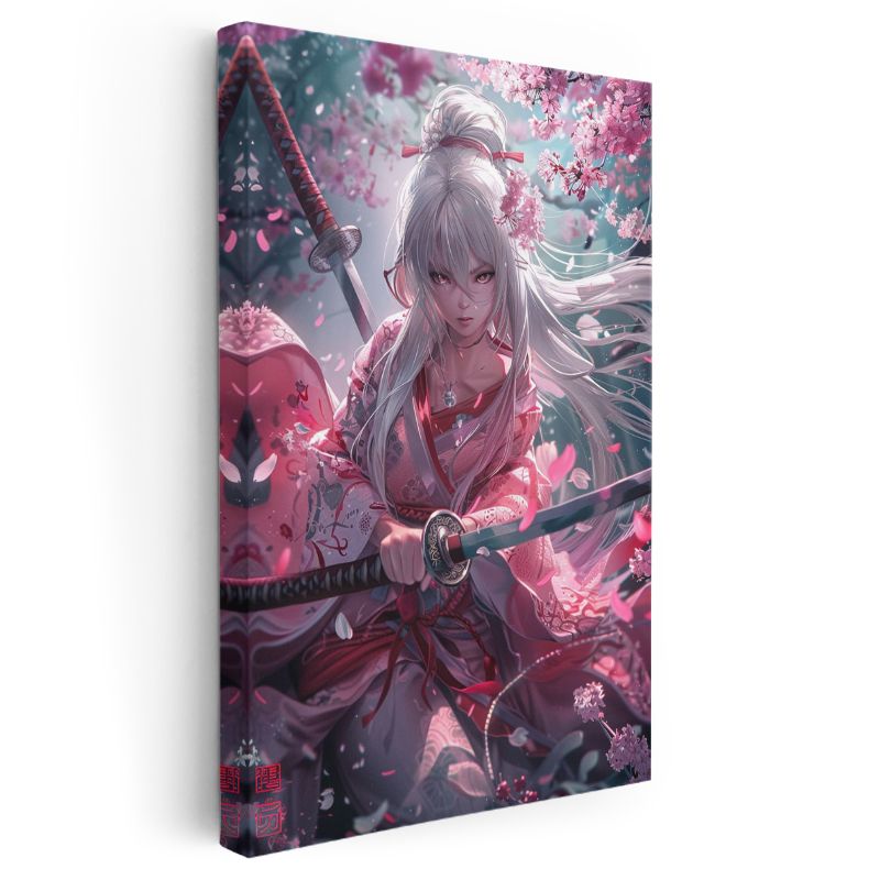 Pembe Samuray - Kiraz Çiçekleri Altında Anime Kanvas Tablo