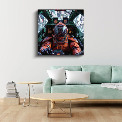 Mecha Pilot - Futuristik Şehir Kokpiti Anime Kanvas Tablo