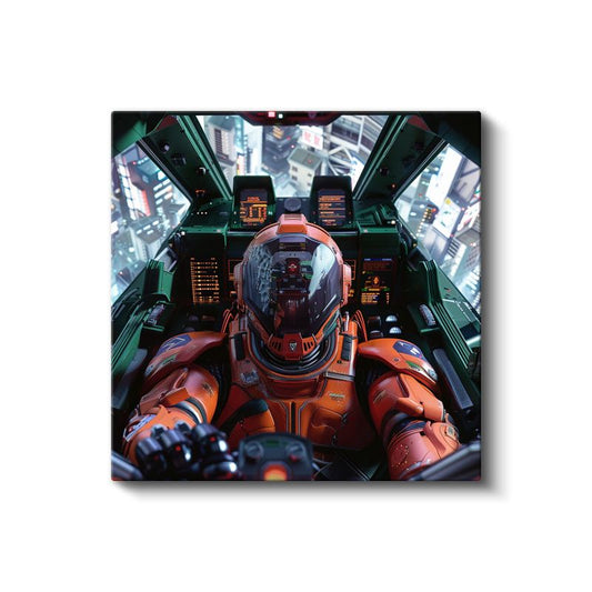 Mecha Pilot - Futuristik Şehir Kokpiti Anime Kanvas Tablo