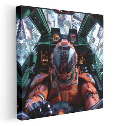 Mecha Pilot - Futuristik Şehir Kokpiti Anime Kanvas Tablo