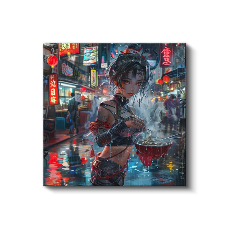 Cyberpunk Sokakları - Neon Gece Hayatı Anime Kanvas Tablo