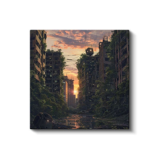 Distopik Gün Batımı - Yeşillenen Şehir Anime Kanvas Tablo