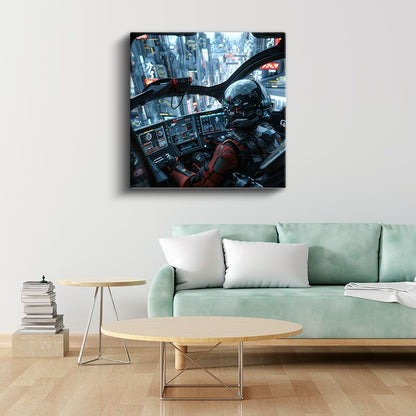Sci-Fi Pilot - Gökdelen Manzarası Anime Kanvas Tablo
