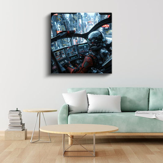 Sci-Fi Pilot - Gökdelen Manzarası Anime Kanvas Tablo