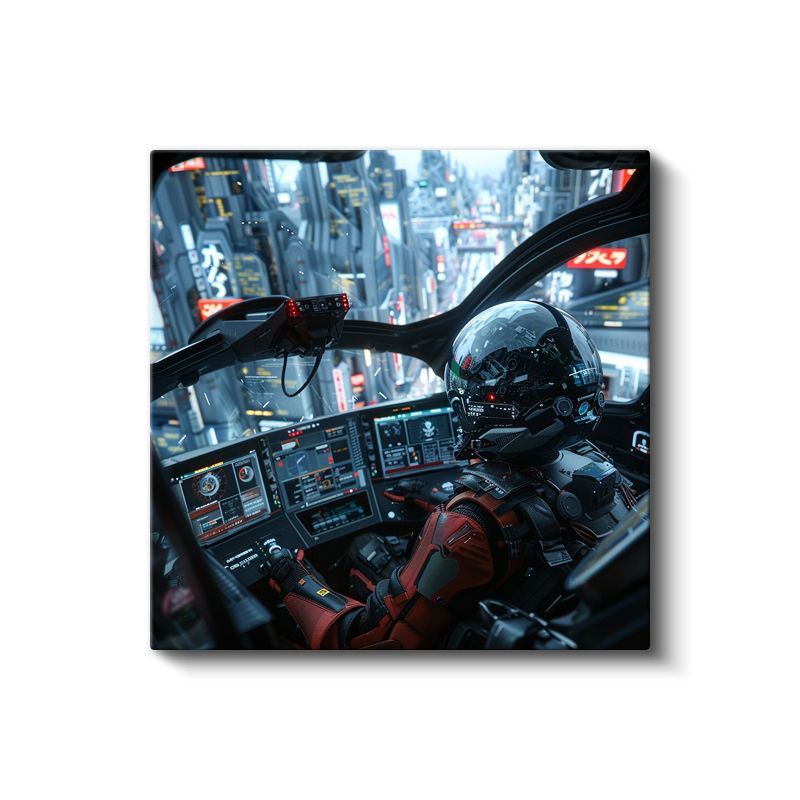 Sci-Fi Pilot - Gökdelen Manzarası Anime Kanvas Tablo