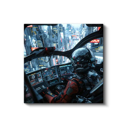 Sci-Fi Pilot - Gökdelen Manzarası Anime Kanvas Tablo