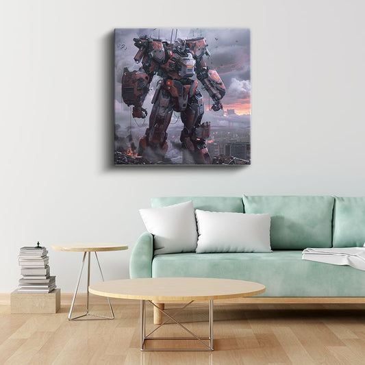 Savaş Robotu - Gün Batımı Savaş Alanı Anime Kanvas Tablo