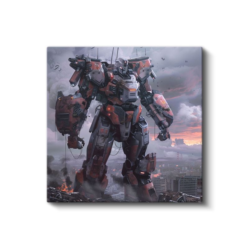 Savaş Robotu - Gün Batımı Savaş Alanı Anime Kanvas Tablo