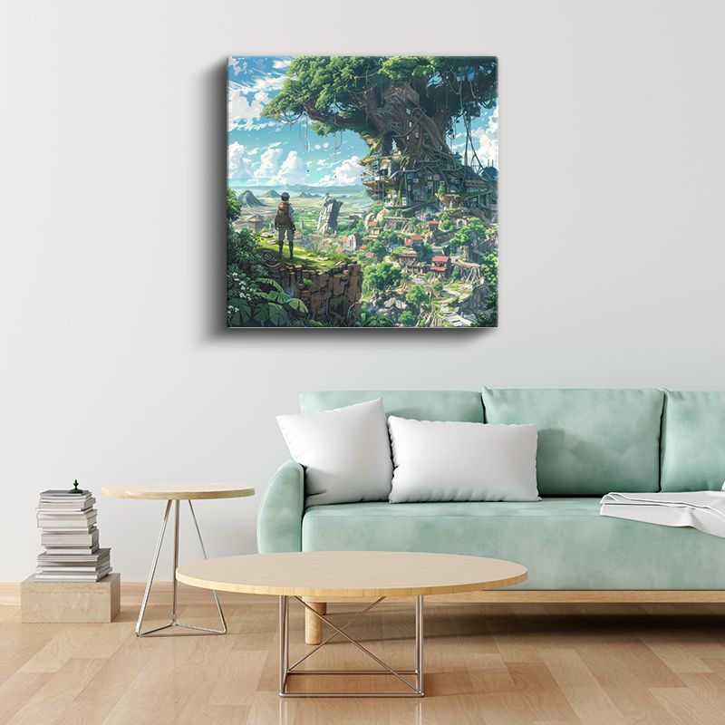 Ağaç Şehri - Fantastik Manzara Anime Kanvas Tablo