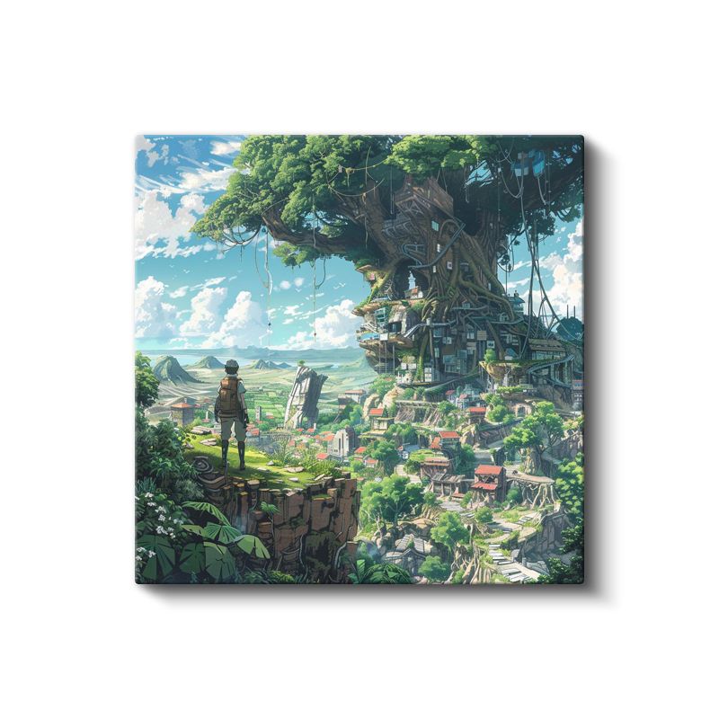 Ağaç Şehri - Fantastik Manzara Anime Kanvas Tablo