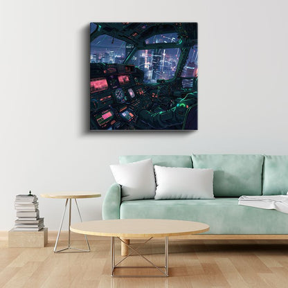 Gece Uçuşu - Neon Şehir Anime Kanvas Tablo