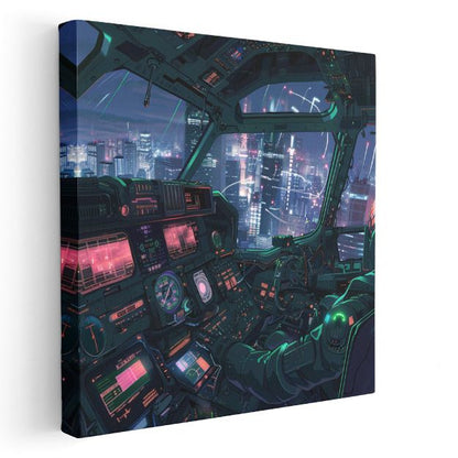 Gece Uçuşu - Neon Şehir Anime Kanvas Tablo