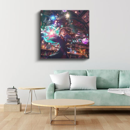 Büyü Öğrencisi - Işıklı Kütüphane Anime Kanvas Tablo