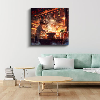 Sokak Yemeği - Alevli Wok Anime Kanvas Tablo