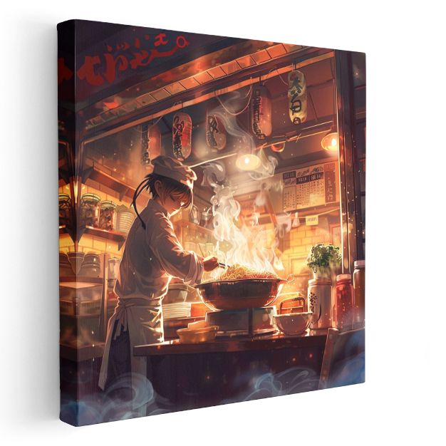 Sokak Yemeği - Alevli Wok Anime Kanvas Tablo