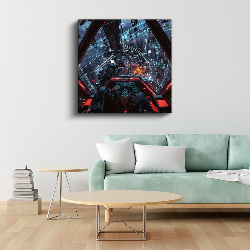 Gelecek Kokpiti - Hologram Şehir Anime Kanvas Tablo