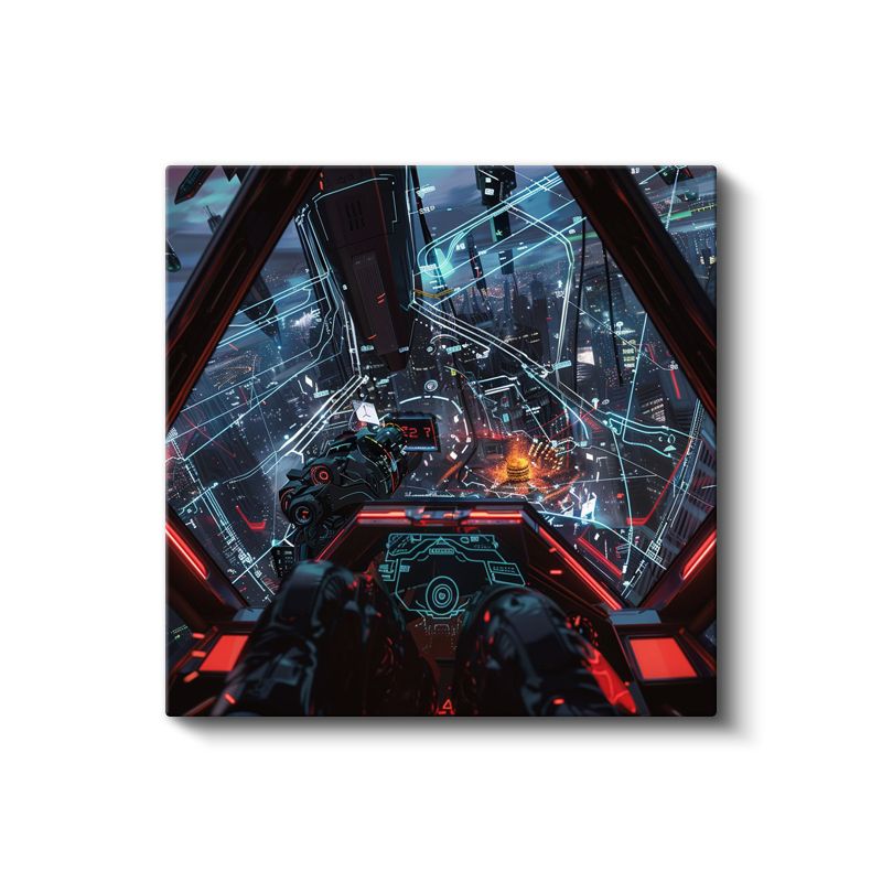Gelecek Kokpiti - Hologram Şehir Anime Kanvas Tablo