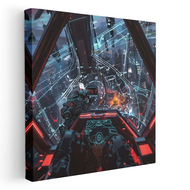 Gelecek Kokpiti - Hologram Şehir Anime Kanvas Tablo