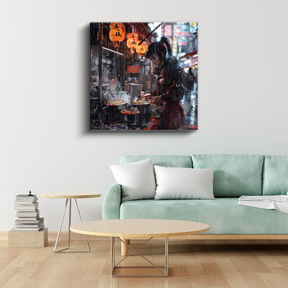Yağmurlu Sokak - Gece Tezgahı Anime Kanvas Tablo