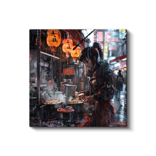 Yağmurlu Sokak - Gece Tezgahı Anime Kanvas Tablo