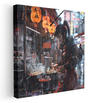 Yağmurlu Sokak - Gece Tezgahı Anime Kanvas Tablo