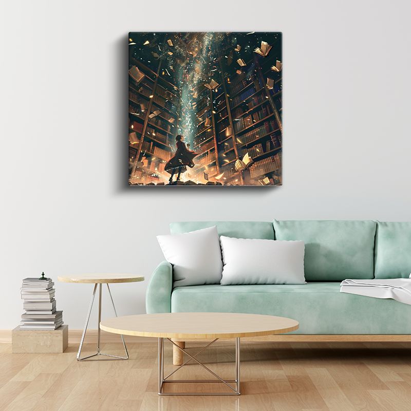 Büyülü Kütüphane - Uçuşan Sayfalar Anime Kanvas Tablo