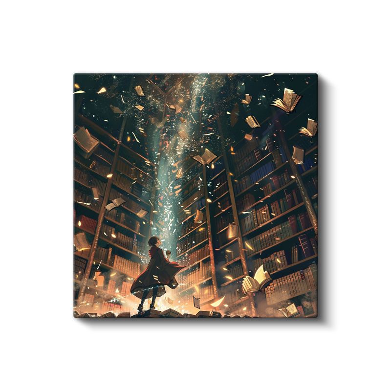 Büyülü Kütüphane - Uçuşan Sayfalar Anime Kanvas Tablo