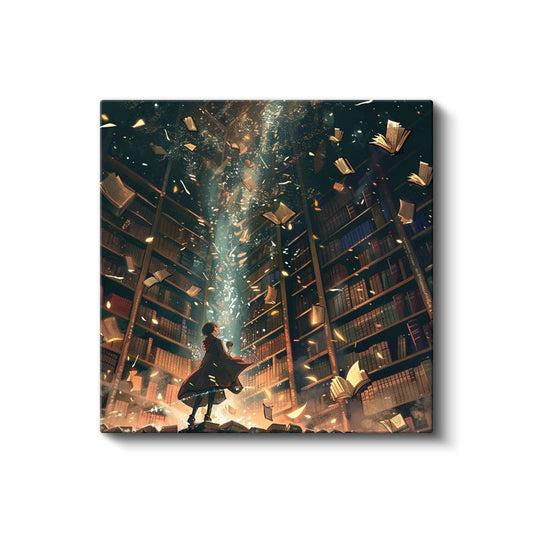 Büyülü Kütüphane - Uçuşan Sayfalar Anime Kanvas Tablo