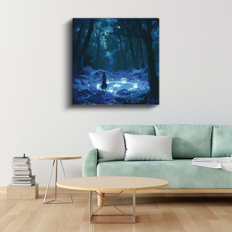 Gece Ormanı - Mavi Büyü Anime Kanvas Tablo