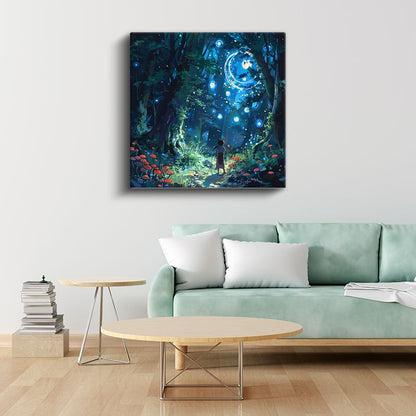 Büyülü Orman - Mavi Ay Işığı Anime Kanvas Tablo