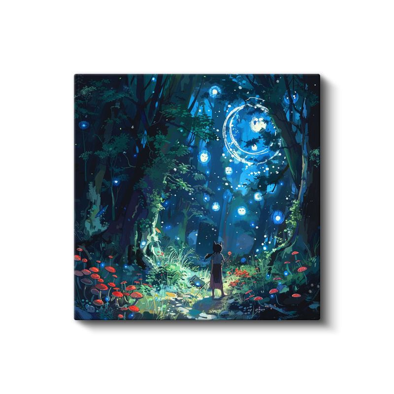 Büyülü Orman - Mavi Ay Işığı Anime Kanvas Tablo