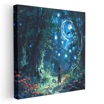 Büyülü Orman - Mavi Ay Işığı Anime Kanvas Tablo