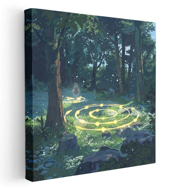 Büyülü Orman - Altın Spiral Anime Kanvas Tablo