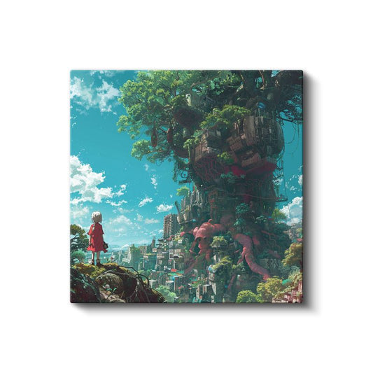 Yeşil Şehir - Kırmızı Elbise Anime Kanvas Tablo